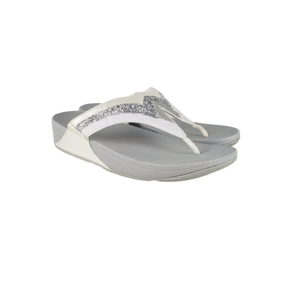 Fitflop Lulu Urban White Glitter Pearl Thong Sandals Bridal Wedding Size 11